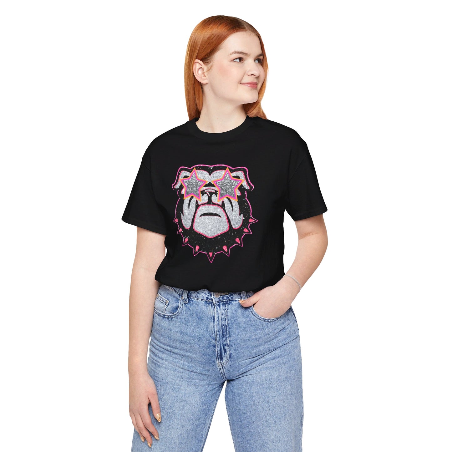 UGA Bulldog Lady Tee in Faux Black, Pink and Silver Glitter