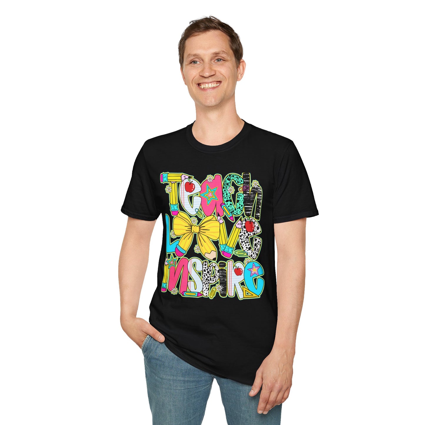 Colorful Teacher T-Shirt, Teach Love Inspire Shirt, Gift for Educators, Back to School Apparel, Inspirational Tops