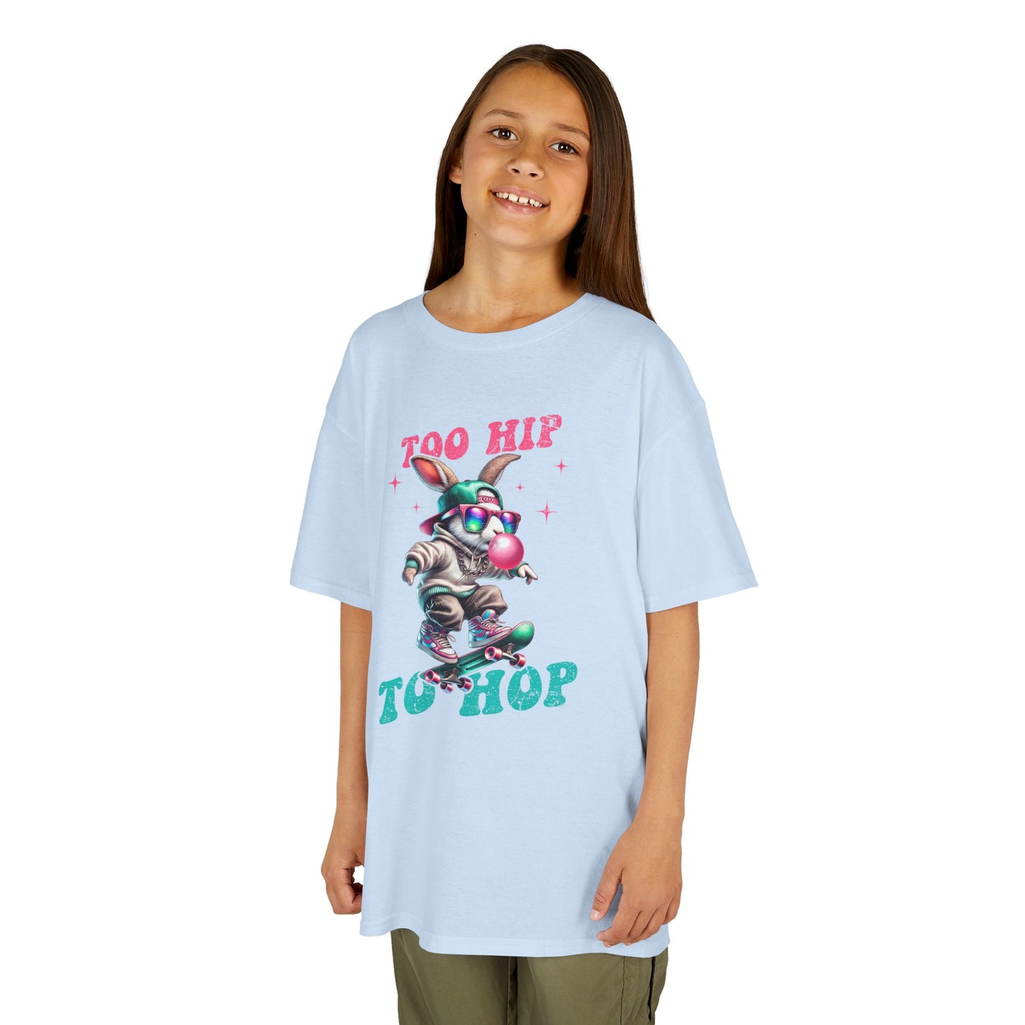 Cool Skateboarding Bunny Kids Tee - "Too Hip to Hop"