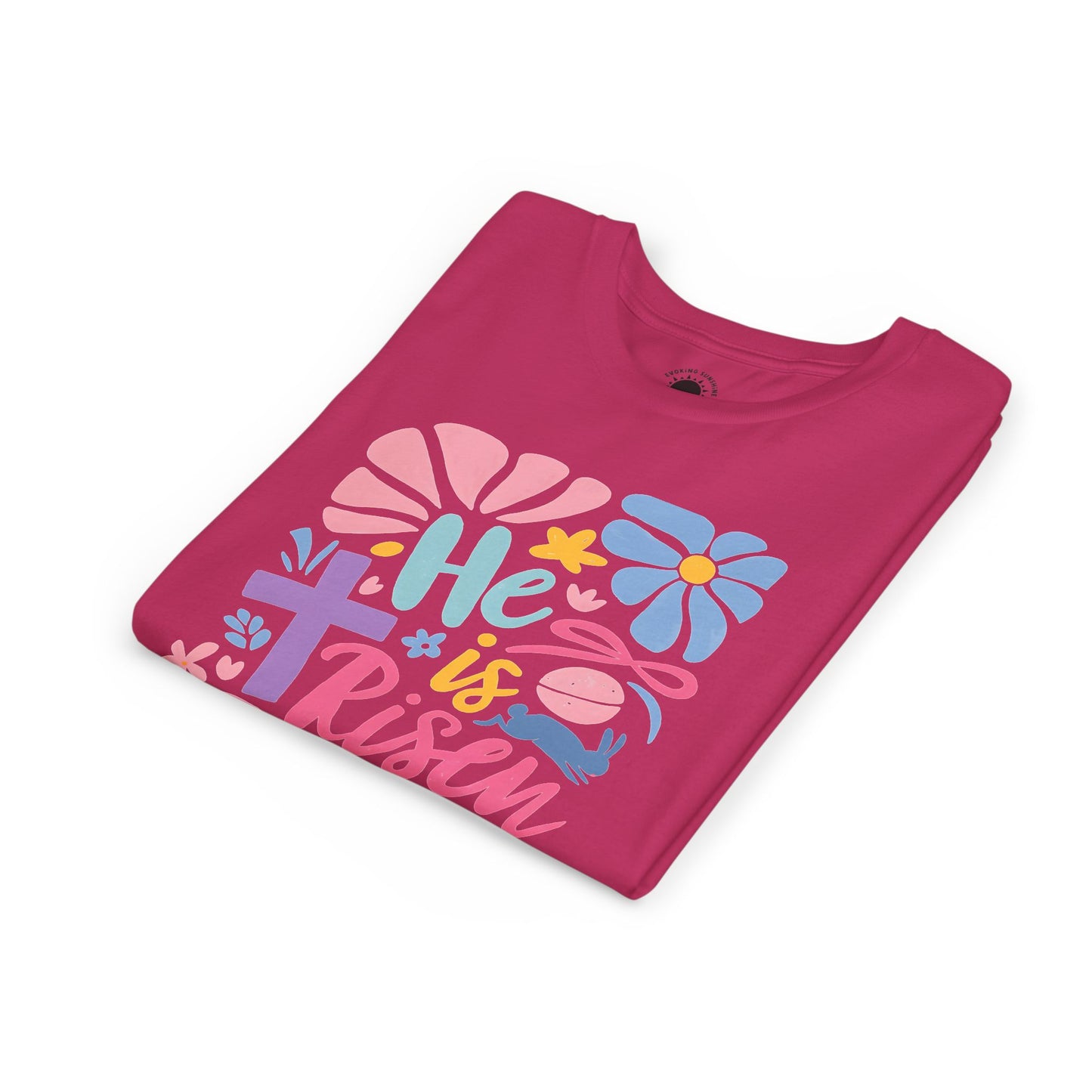 Youth Short Sleeve Tee - "He is Risen" Floral Design