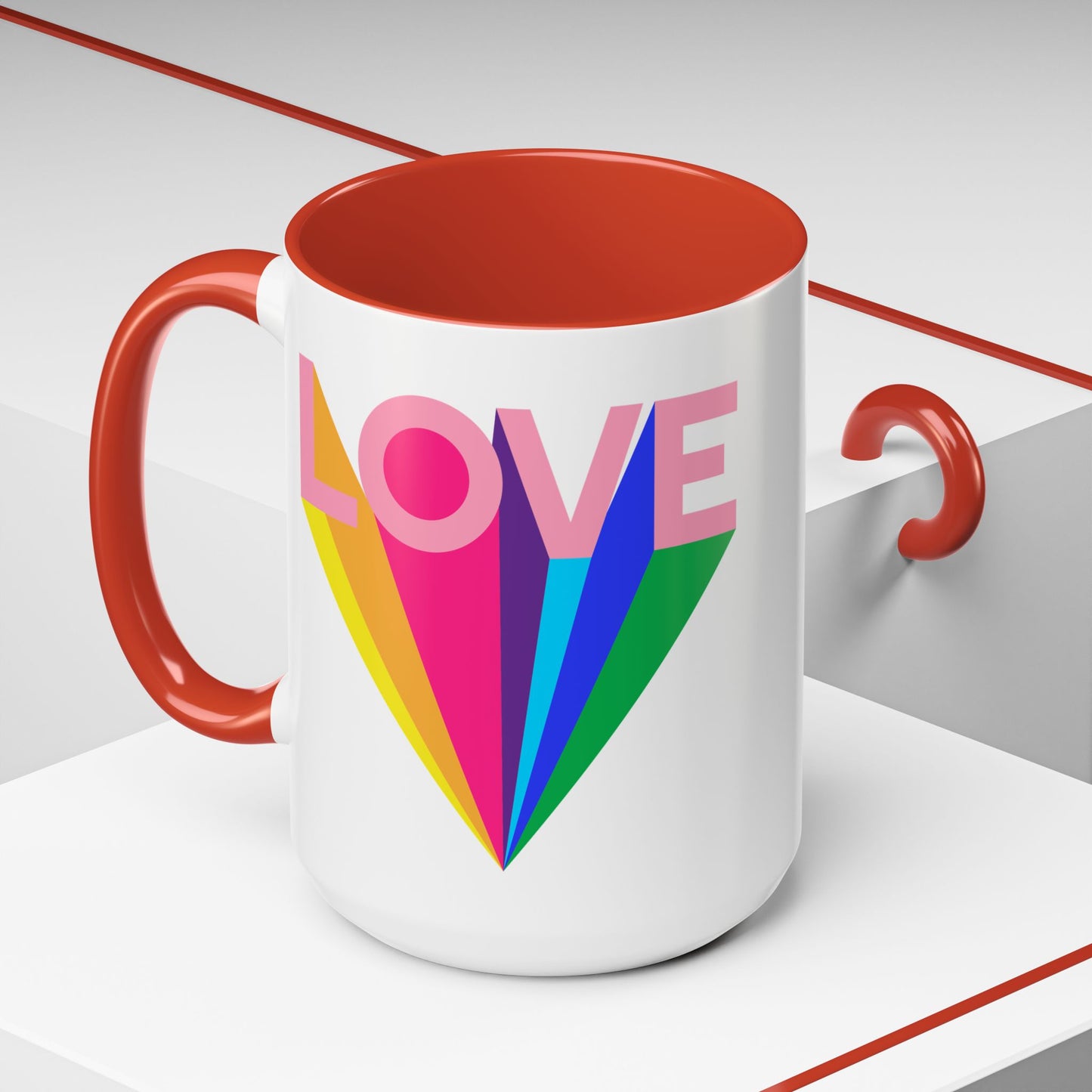 LOVE Accent Coffee Mug (11, 15oz), Rainbow mug, Coffee Lover, Valentine's gift, Tea lover, Gifts for her, Gifts for him