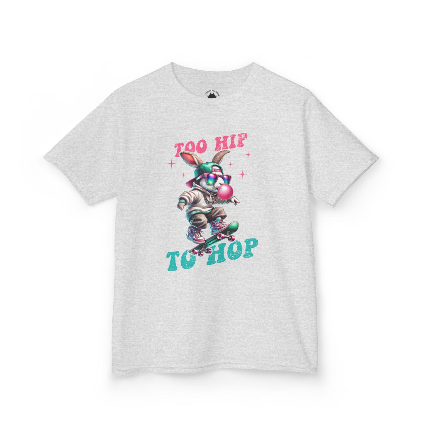 Cool Skateboarding Bunny Kids Tee - "Too Hip to Hop"