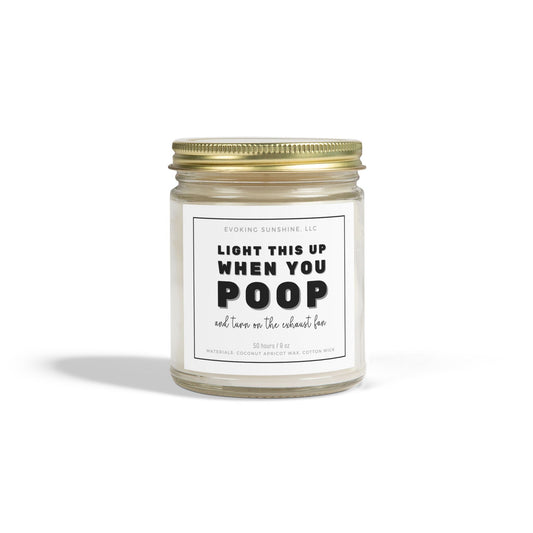 9oz Scented Candle, 'Light this Up When You Poop', Hand-Poured in the USA, 9 Scents, Coconut Apricot Wax