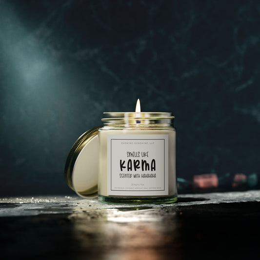Scented Candle, 'Smells Like Karma, Scented with Hahahahaha', Hand-Poured in the USA, 9 Scents, Coconut Apricot Wax