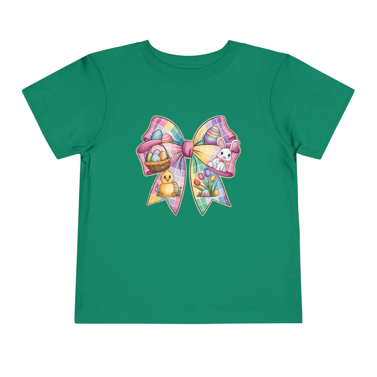 Easter Bunny Toddler Tee - Festive Short Sleeve Shirt with Colorful Bow Design