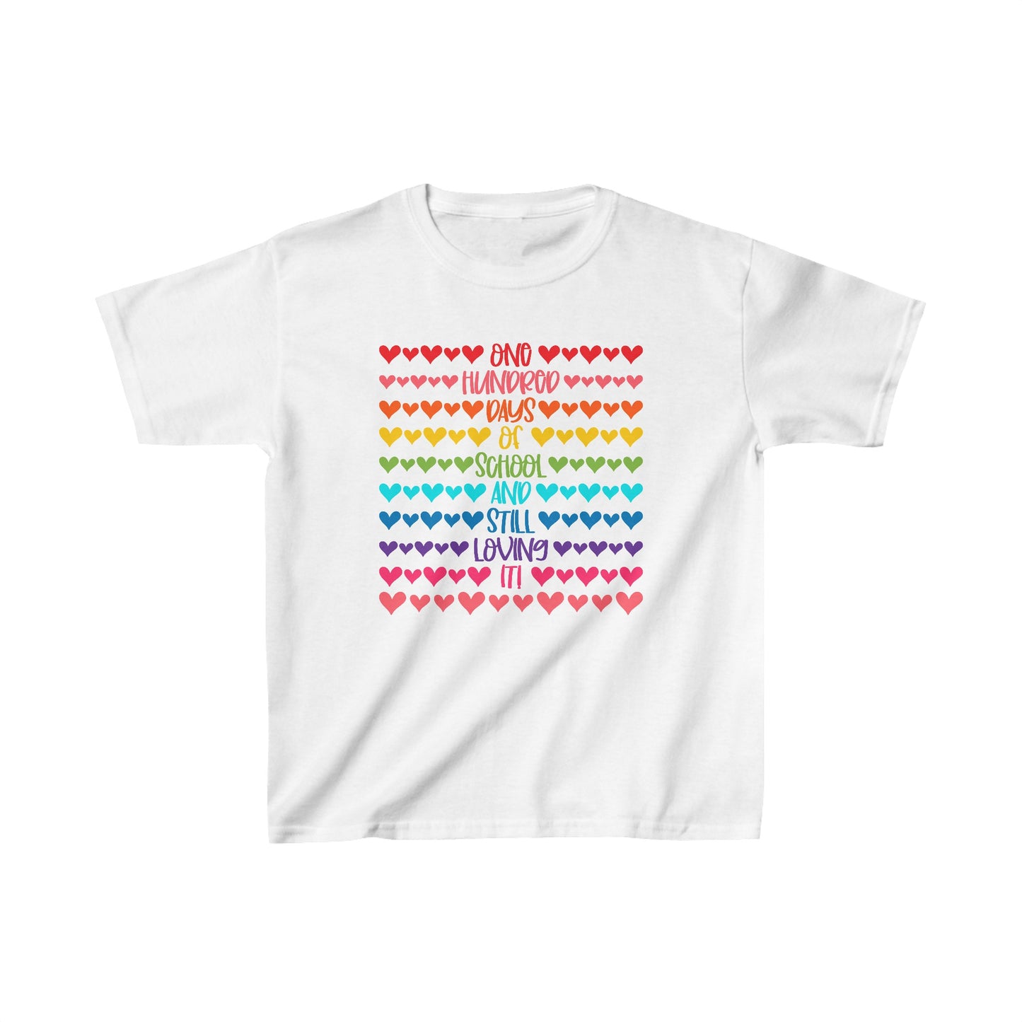 100 Days of Loving Rainbow School T-Shirt, Hearts and Rainbows, School Spirit, Youth