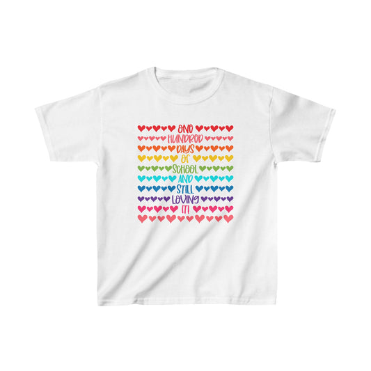 100 Days of Loving Rainbow School T-Shirt, Hearts and Rainbows, School Spirit, Youth