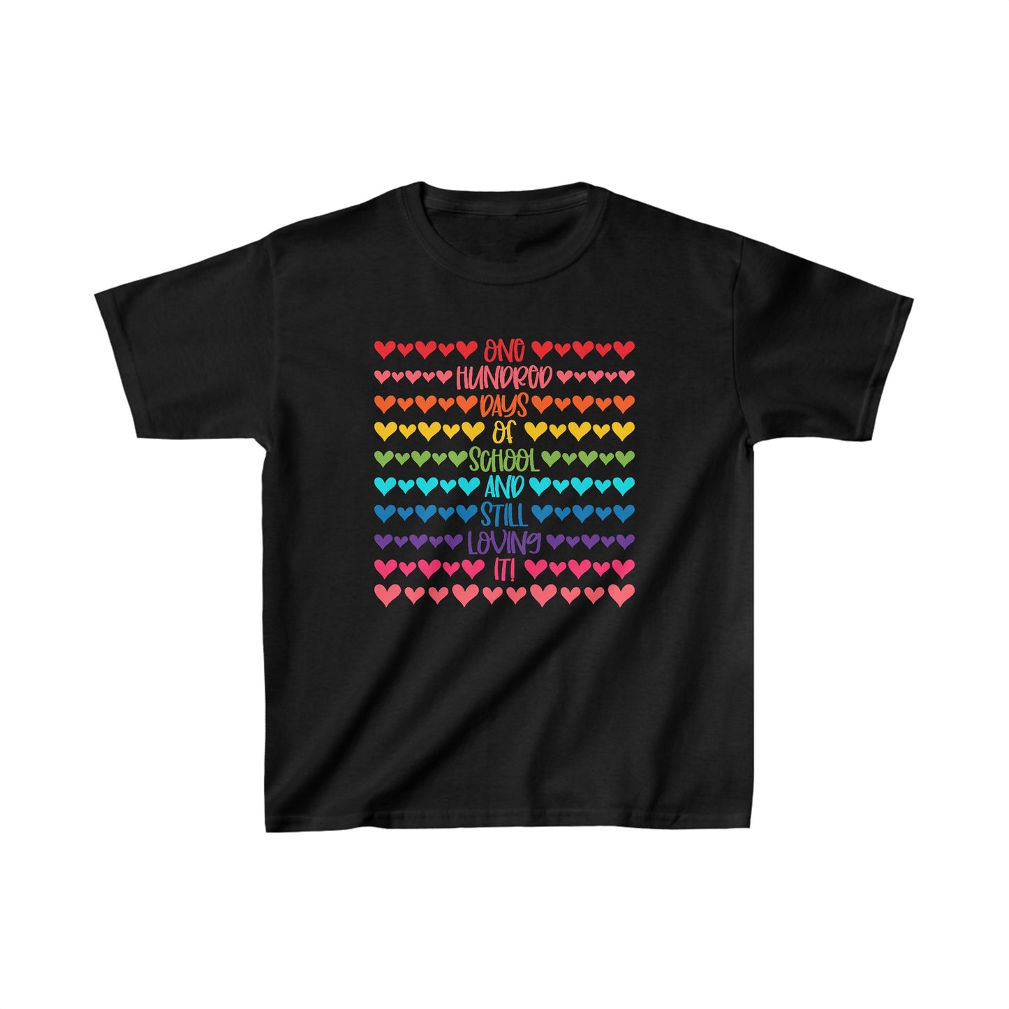 100 Days of Loving Rainbow School T-Shirt, Hearts and Rainbows, School Spirit, Youth