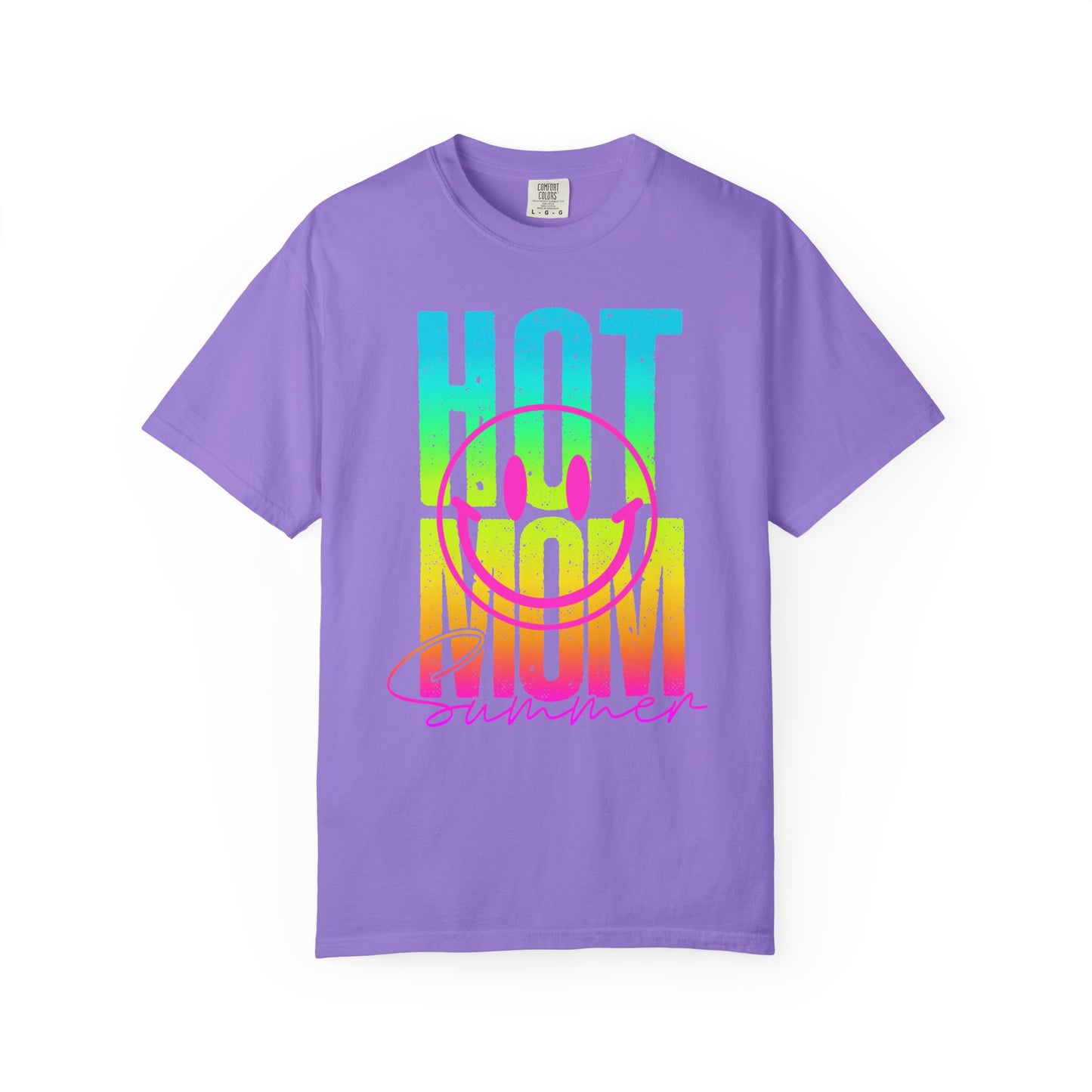 Neon Hot Mom Summer Unisex T-shirt, Neon Smile Face Shirt, Trendy Summer Tee, Cute Smiley Face Top, Casual Summer Apparel