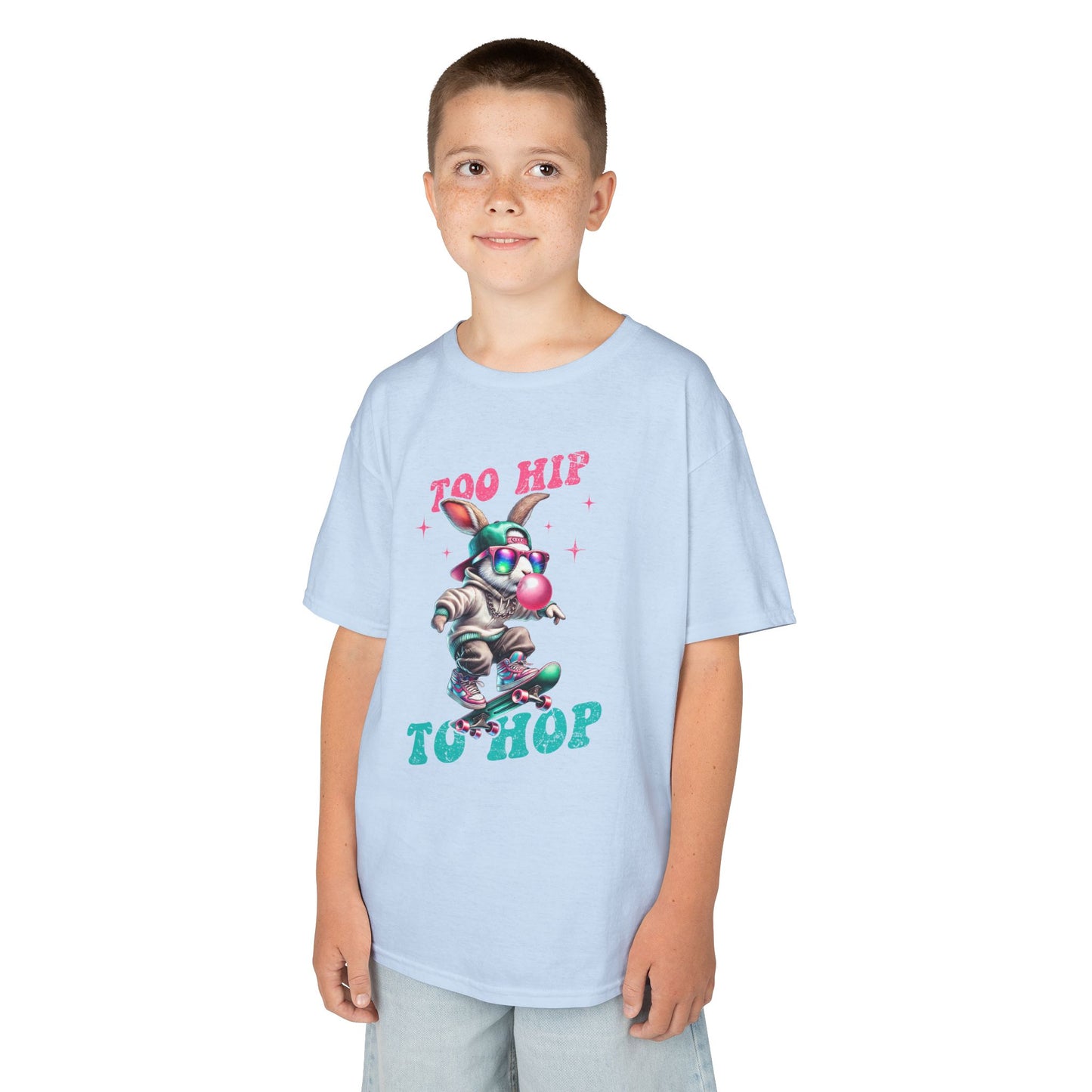 Cool Skateboarding Bunny Kids Tee - "Too Hip to Hop"