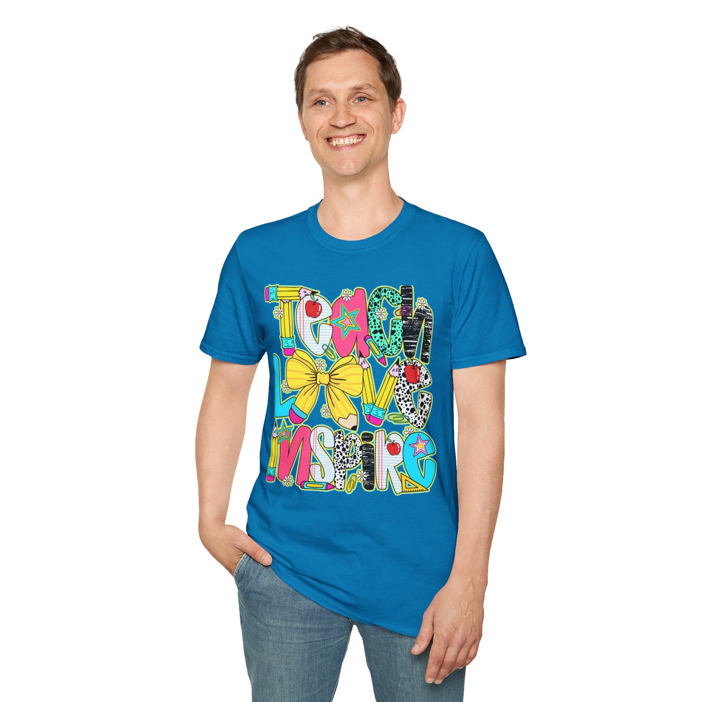 Colorful Teacher T-Shirt, Teach Love Inspire Shirt, Gift for Educators, Back to School Apparel, Inspirational Tops
