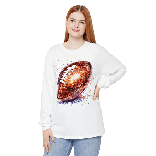 Glitter Football Long Sleeve T-Shirt, Comfort Colors Shirt, Sparkly Sports Fan Apparel, Unisex Tee, Fall Game Day Outfit