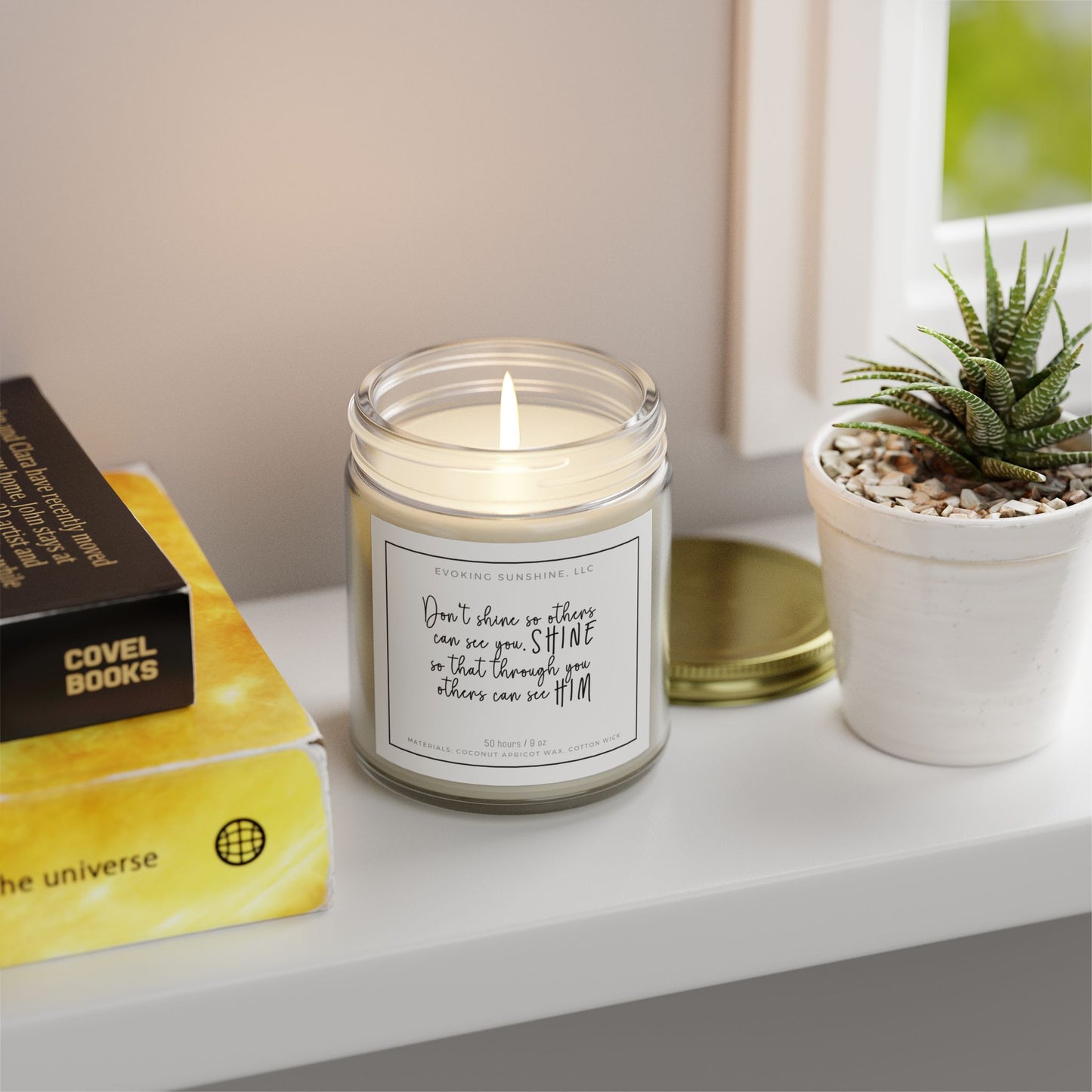 9oz Scented Candle, 'Don't shine so others can see you, SHINE so that through you others can see HIM', 9 Scents, Coconut Apricot Wax