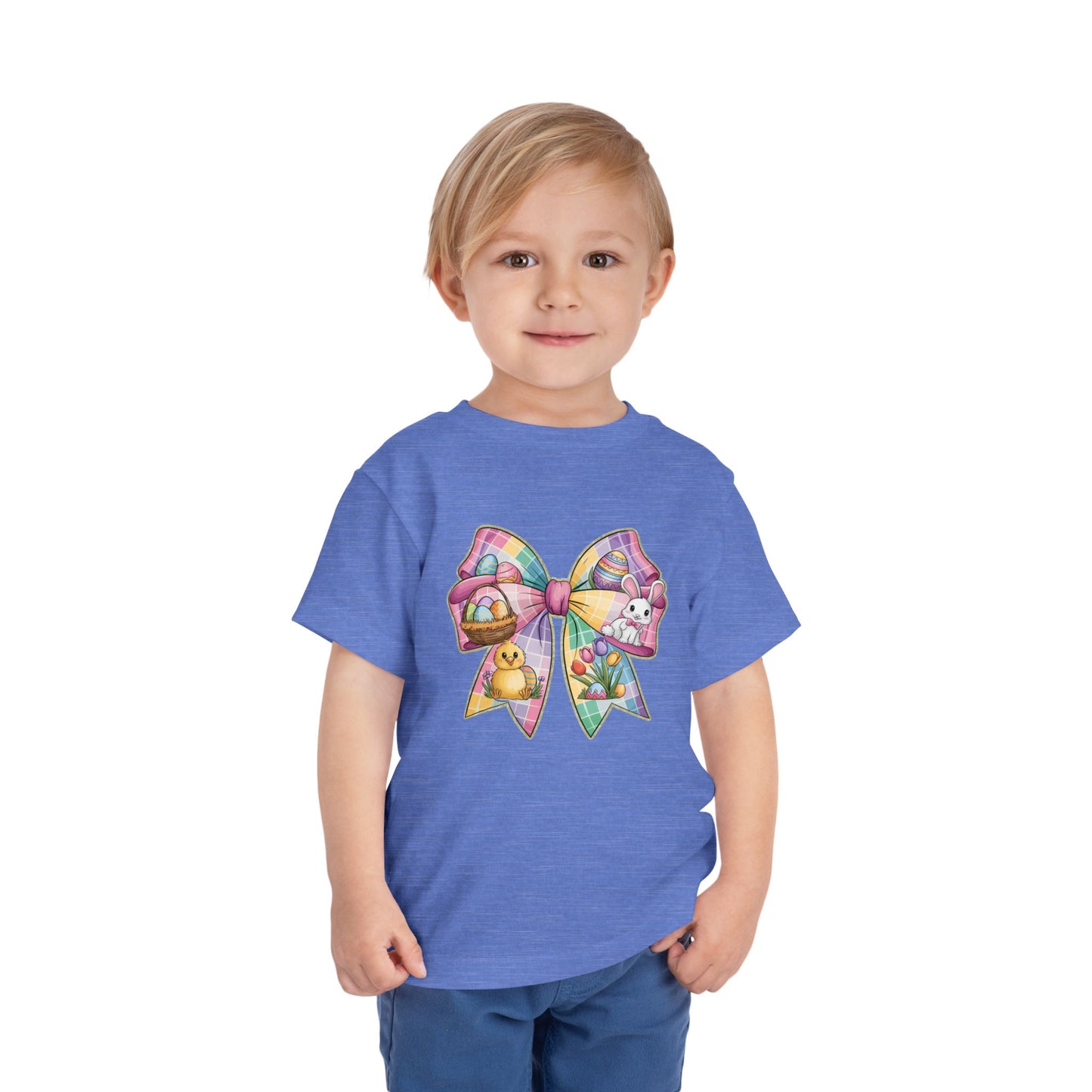 Easter Bunny Toddler Tee - Festive Short Sleeve Shirt with Colorful Bow Design