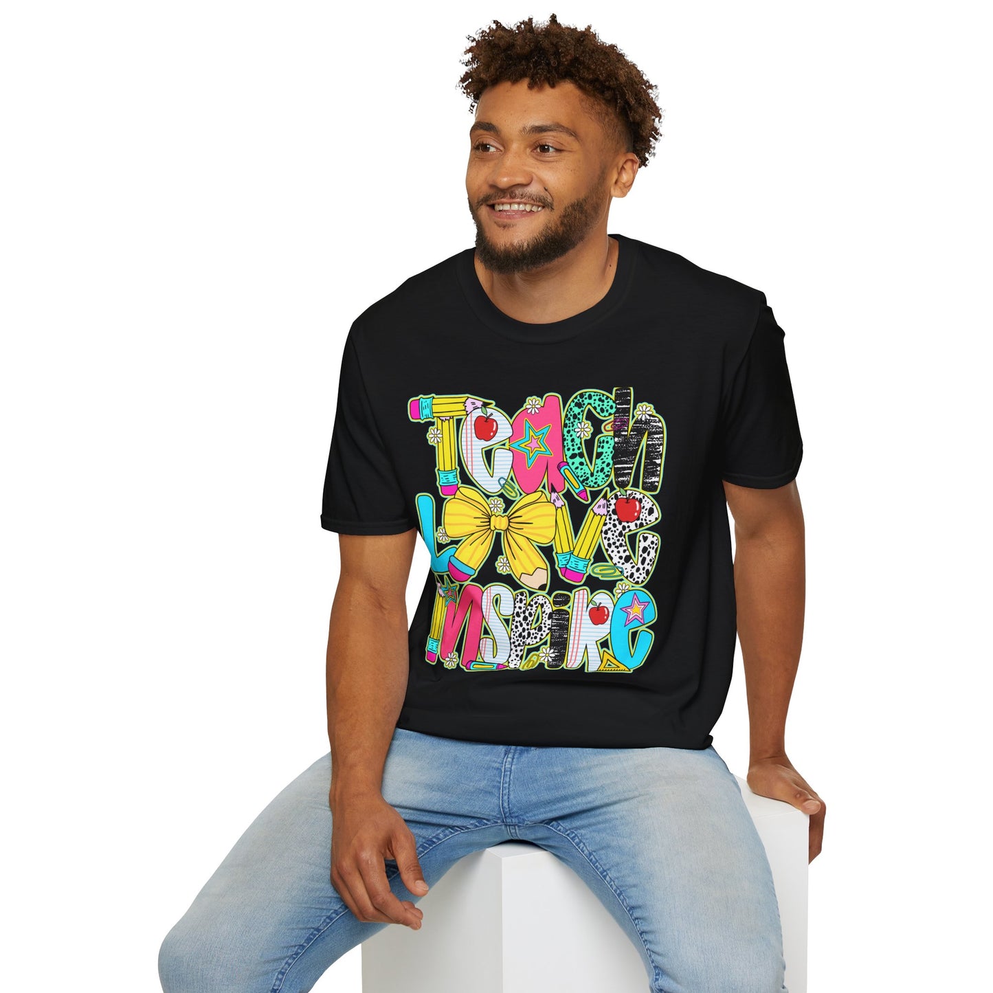 Colorful Teacher T-Shirt, Teach Love Inspire Shirt, Gift for Educators, Back to School Apparel, Inspirational Tops