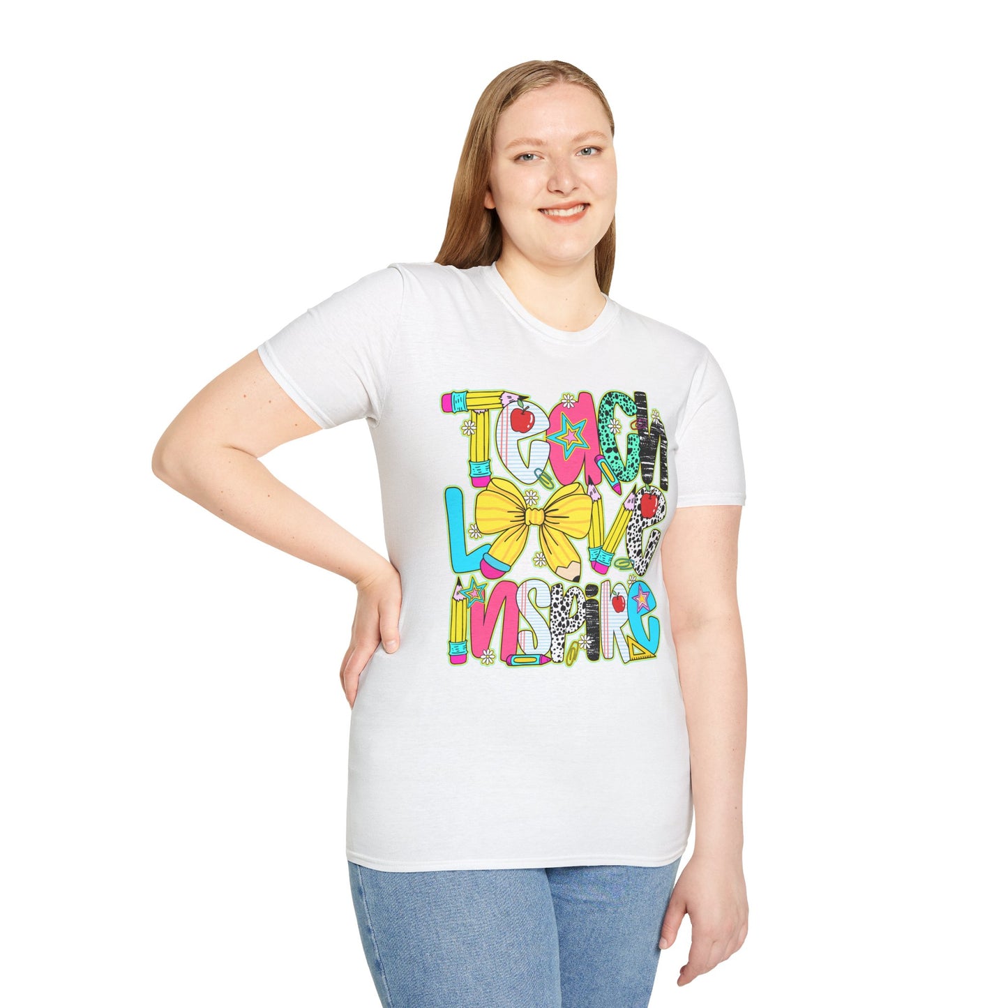 Colorful Teacher T-Shirt, Teach Love Inspire Shirt, Gift for Educators, Back to School Apparel, Inspirational Tops