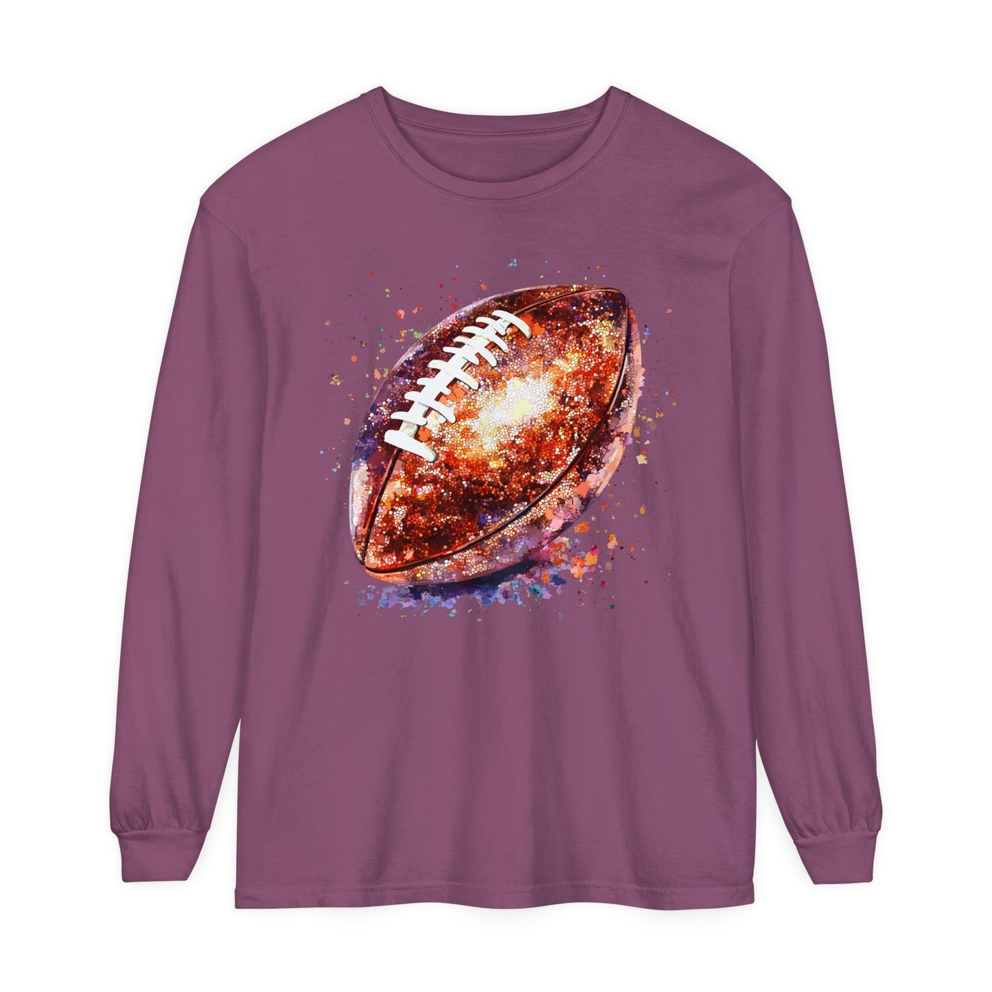 Glitter Football Long Sleeve T-Shirt, Comfort Colors Shirt, Sparkly Sports Fan Apparel, Unisex Tee, Fall Game Day Outfit