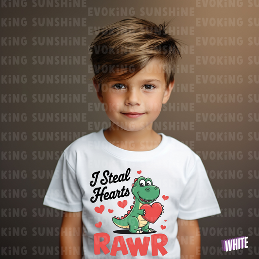 I Steal Hearts Toddler Tee, Dinosaur Shirt, Cute Dino Toddler T-Shirt, Heart Graphic Youth Top, Valentine's Shirt, RAWR shirt