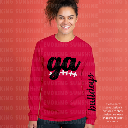 Bulldogs Football Tee, Georgia Sports Fan Long Sleeve Shirt, Distressed Design, Unisex Cotton Tee, Game Day Apparel, Fan Gear