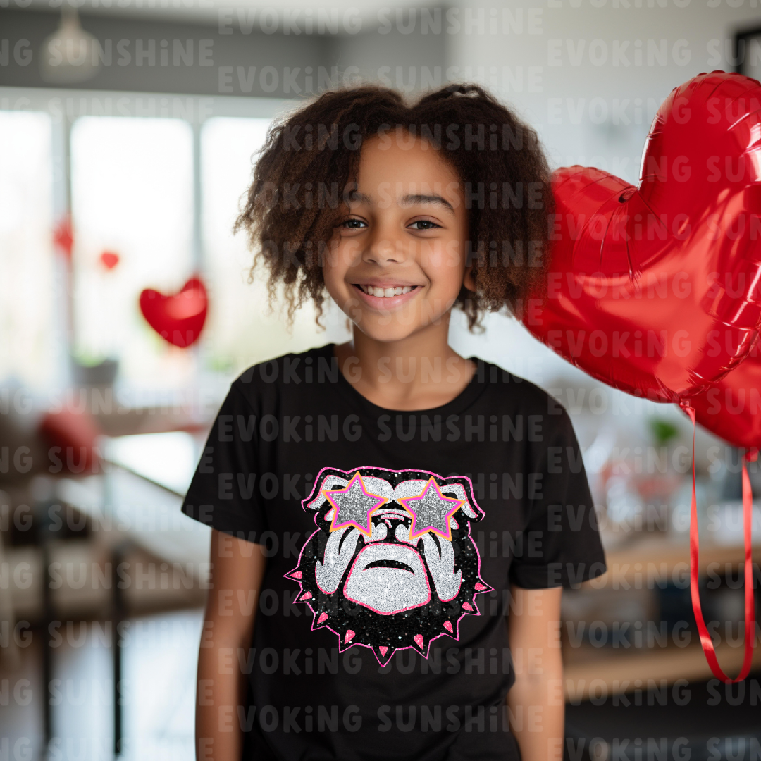 Bulldog Fan Kids Softstyle Tee, UGA Youth T-Shirt, Glitter Bulldog Shirt, Pink Sunglasses, Cute Bulldog Shirt, Bulldog Lover Gift, UGA Fan