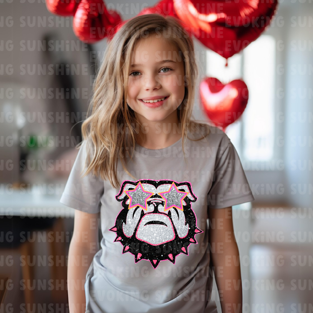 Bulldog Fan Kids Softstyle Tee, UGA Youth T-Shirt, Glitter Bulldog Shirt, Pink Sunglasses, Cute Bulldog Shirt, Bulldog Lover Gift, UGA Fan