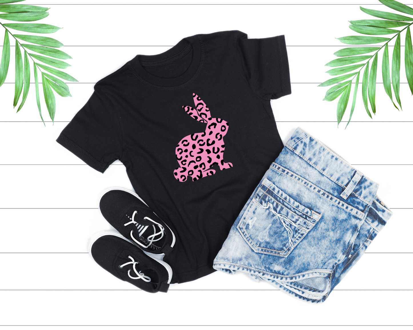Kids Pink Leopard Bunny Shirt, Shirts for Easter, Animal Print Easter Shirt, Leopard Print Tee, Leopard T-shirt, Leopard Rabbit Shirt