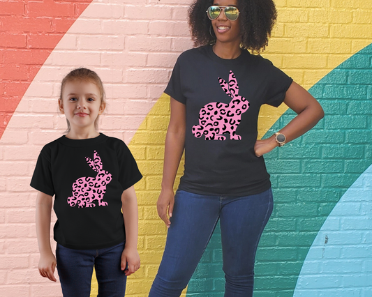 Kids Pink Leopard Bunny Shirt, Shirts for Easter, Animal Print Easter Shirt, Leopard Print Tee, Leopard T-shirt, Leopard Rabbit Shirt