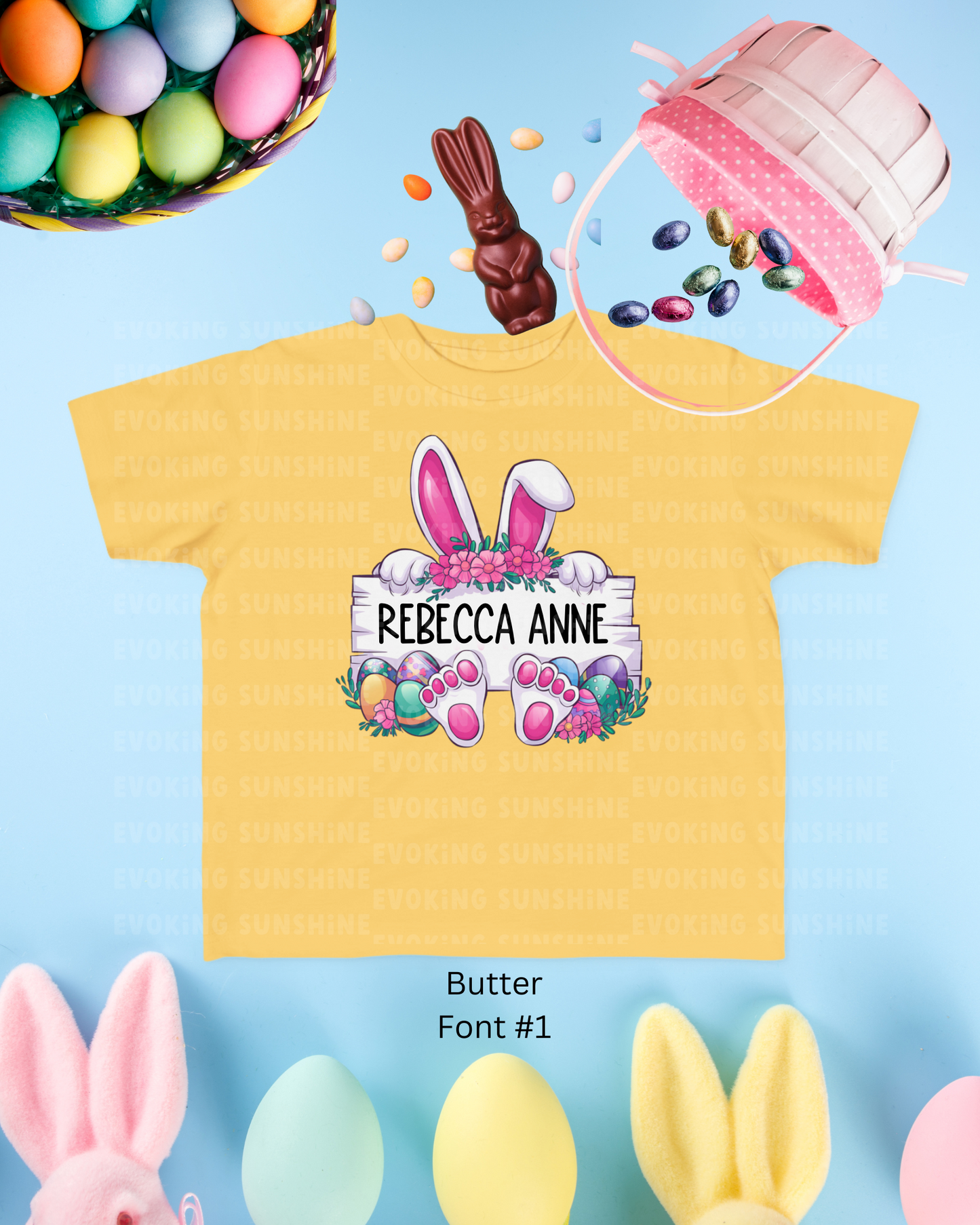 Personalized Cute Easter Bunny Toddler T-Shirt with Colorful Eggs
