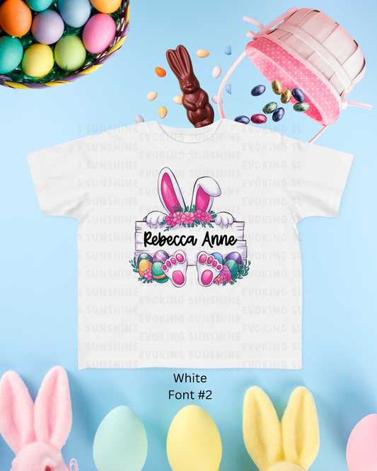 Personalized Cute Easter Bunny Toddler T-Shirt with Colorful Eggs