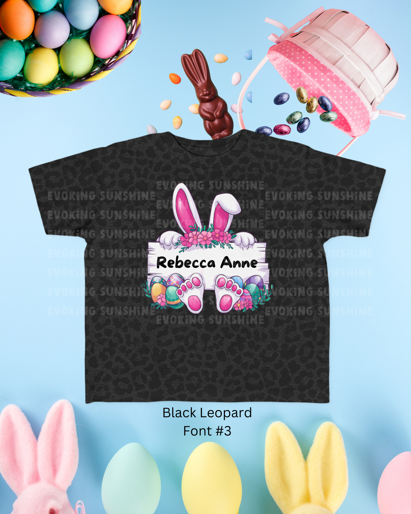 Personalized Cute Easter Bunny Toddler T-Shirt with Colorful Eggs