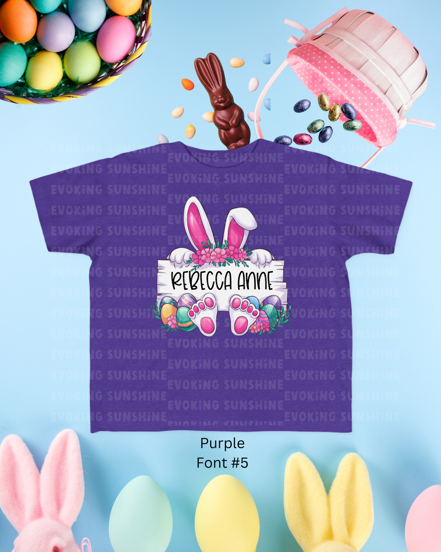 Personalized Cute Easter Bunny Toddler T-Shirt with Colorful Eggs
