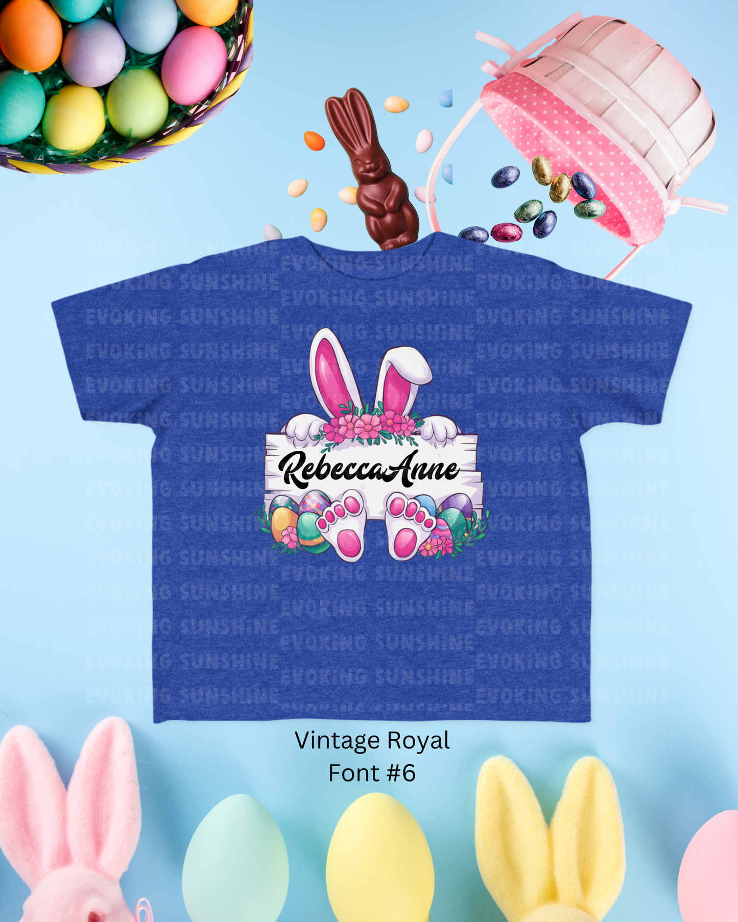 Personalized Cute Easter Bunny Toddler T-Shirt with Colorful Eggs