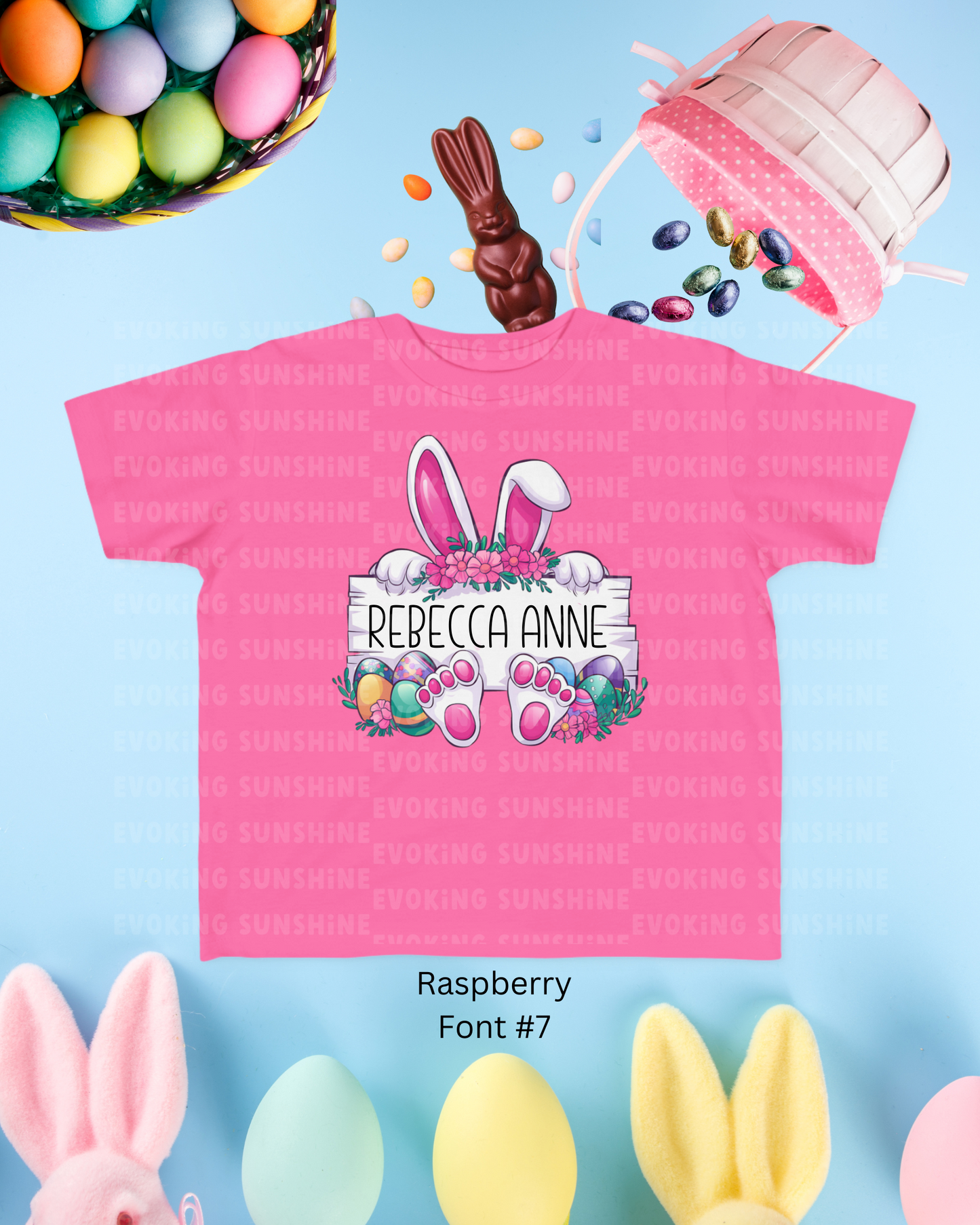 Personalized Cute Easter Bunny Toddler T-Shirt with Colorful Eggs