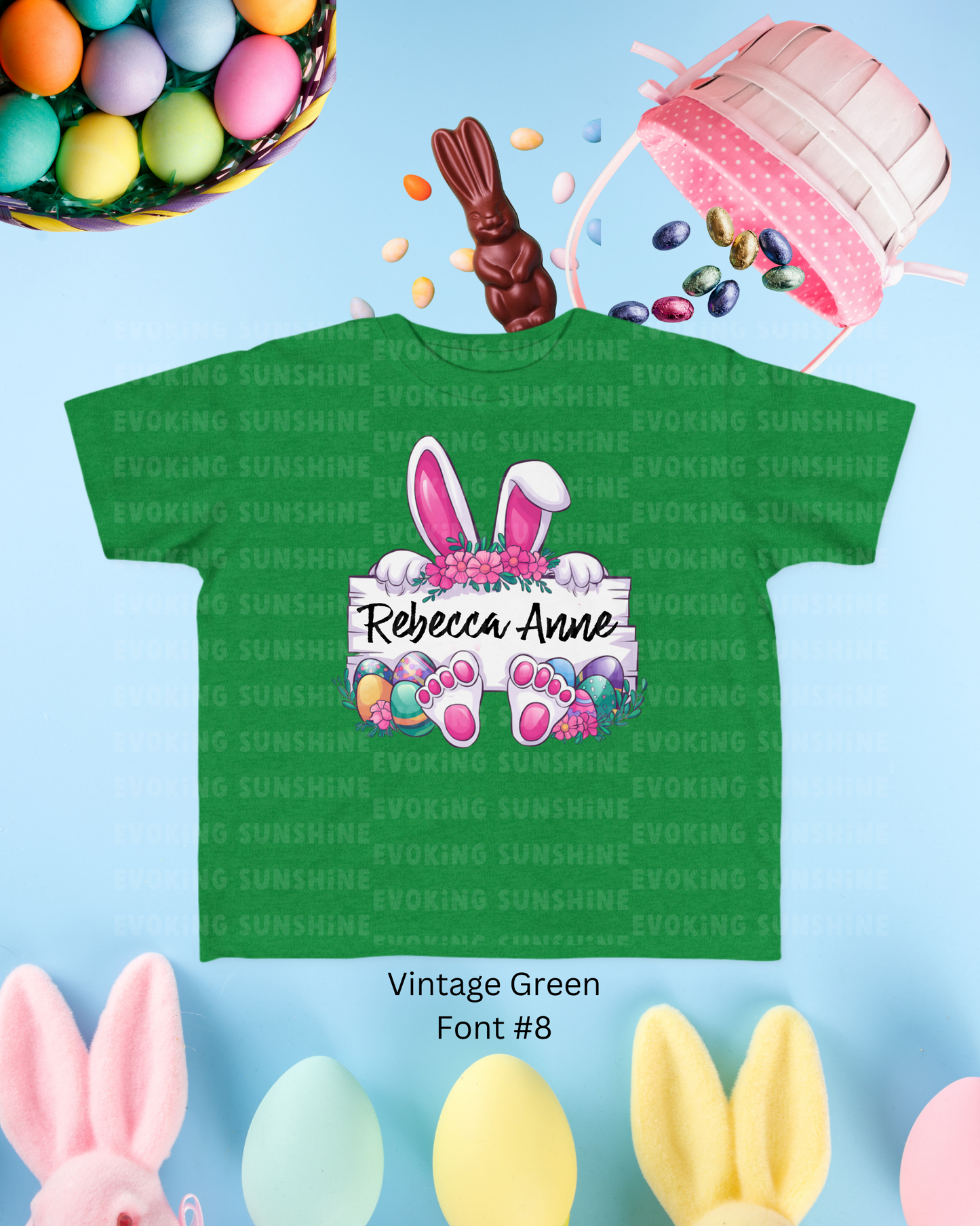 Personalized Cute Easter Bunny Toddler T-Shirt with Colorful Eggs