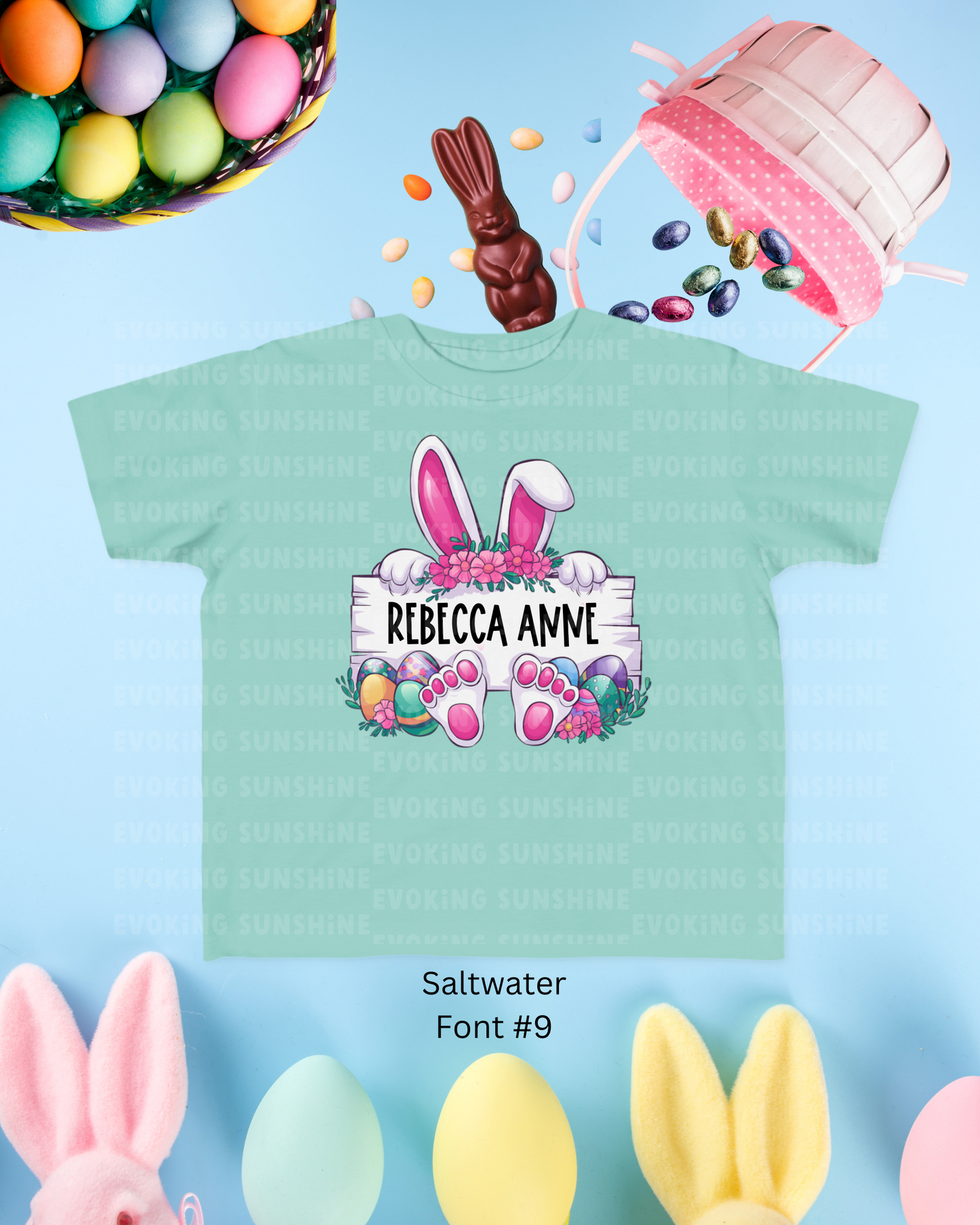 Personalized Cute Easter Bunny Toddler T-Shirt with Colorful Eggs