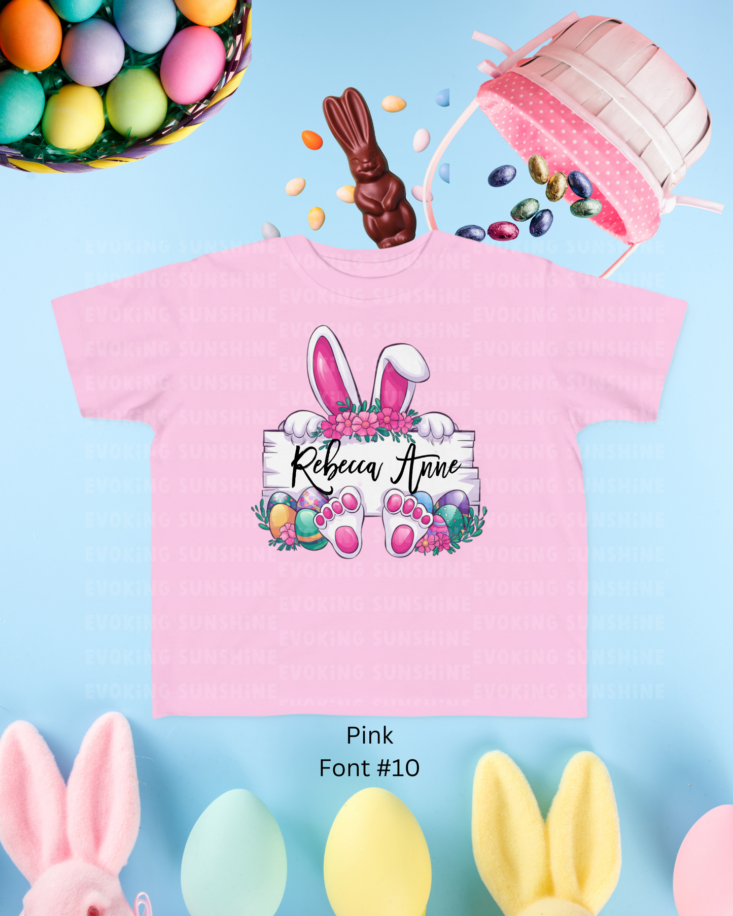 Personalized Cute Easter Bunny Toddler T-Shirt with Colorful Eggs