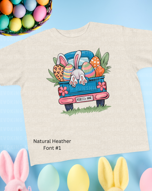 Personalized Easter Bunny Vintage Truck Toddler Tee - Cute Spring Design for Kids