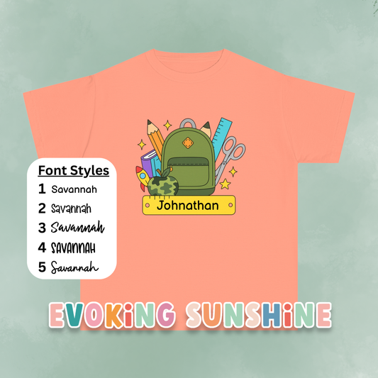 Personalized Boys Back To School Youth Tee, Personalized Boy Shirt, Backpack, Bookbag Shirt