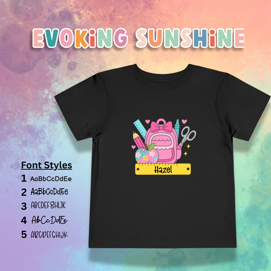 Custom Girls Back-to-School Toddler Tee, Preschool, Kindergarten, MDO, School Shirt, Backpack, Bookbag, Personalize