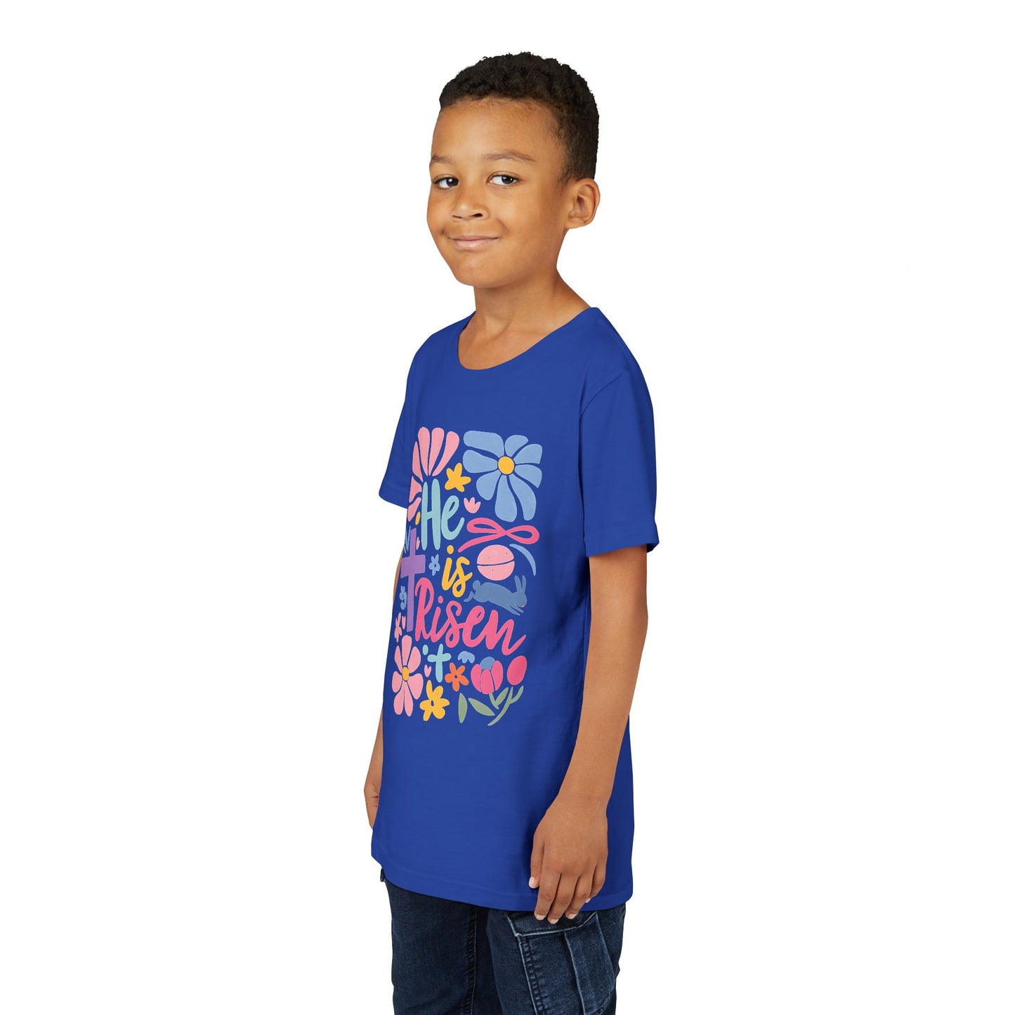Youth Short Sleeve Tee - "He is Risen" Floral Design