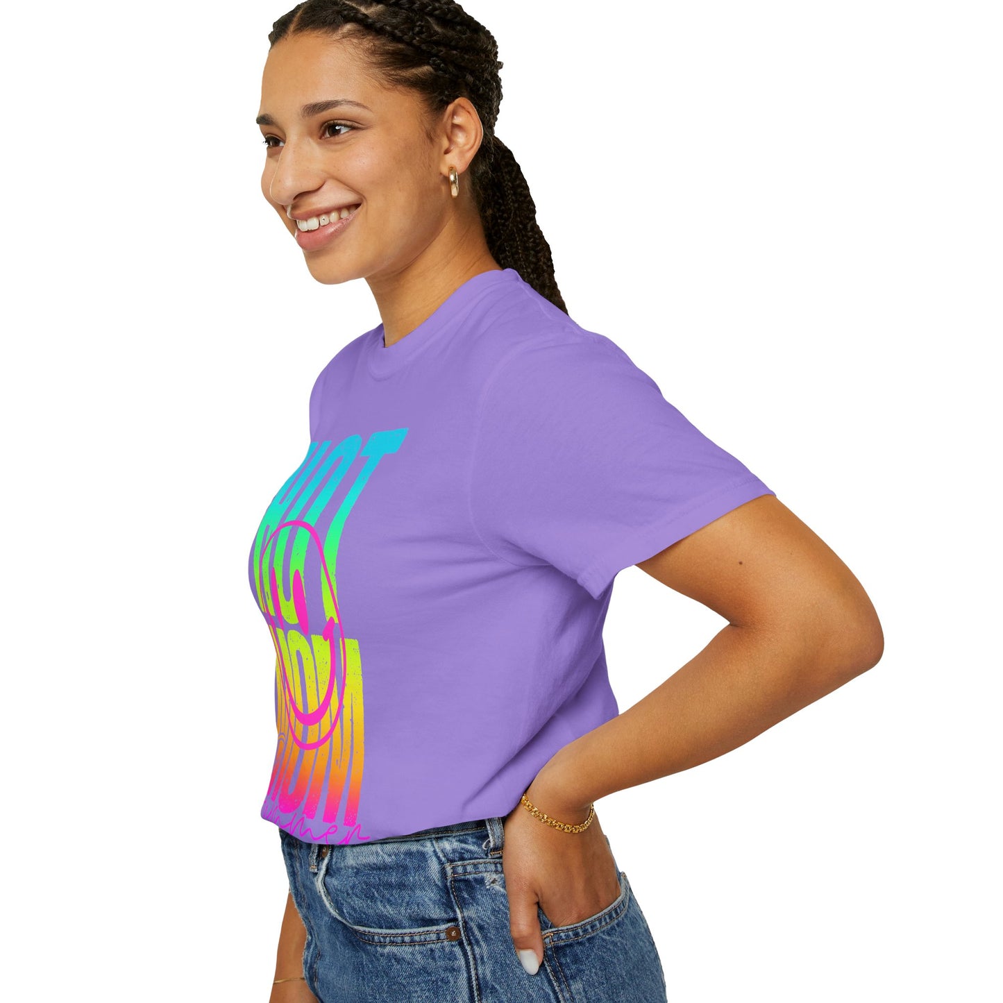 Neon Hot Mom Summer Unisex T-shirt, Neon Smile Face Shirt, Trendy Summer Tee, Cute Smiley Face Top, Casual Summer Apparel