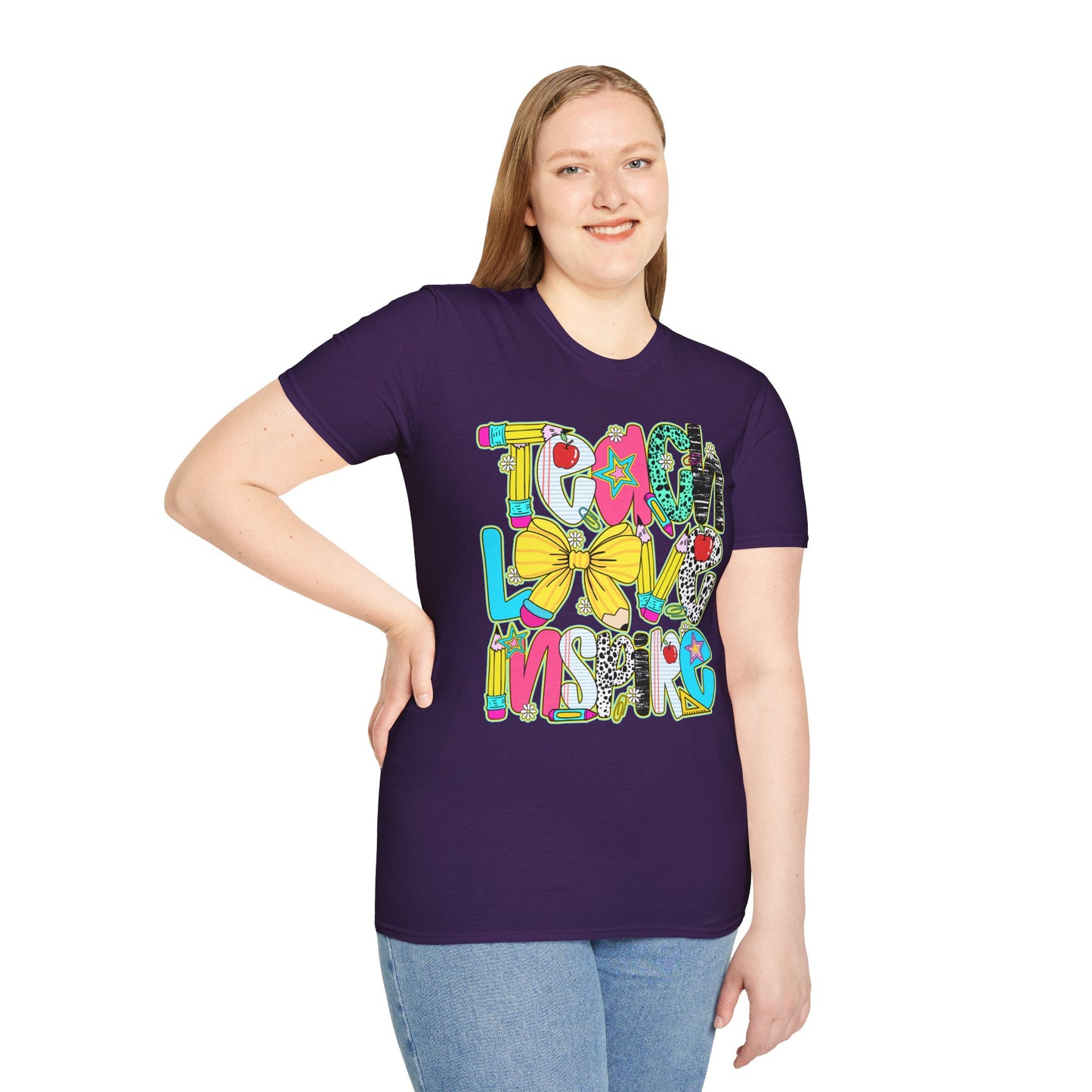 Colorful Teacher T-Shirt, Teach Love Inspire Shirt, Gift for Educators, Back to School Apparel, Inspirational Tops