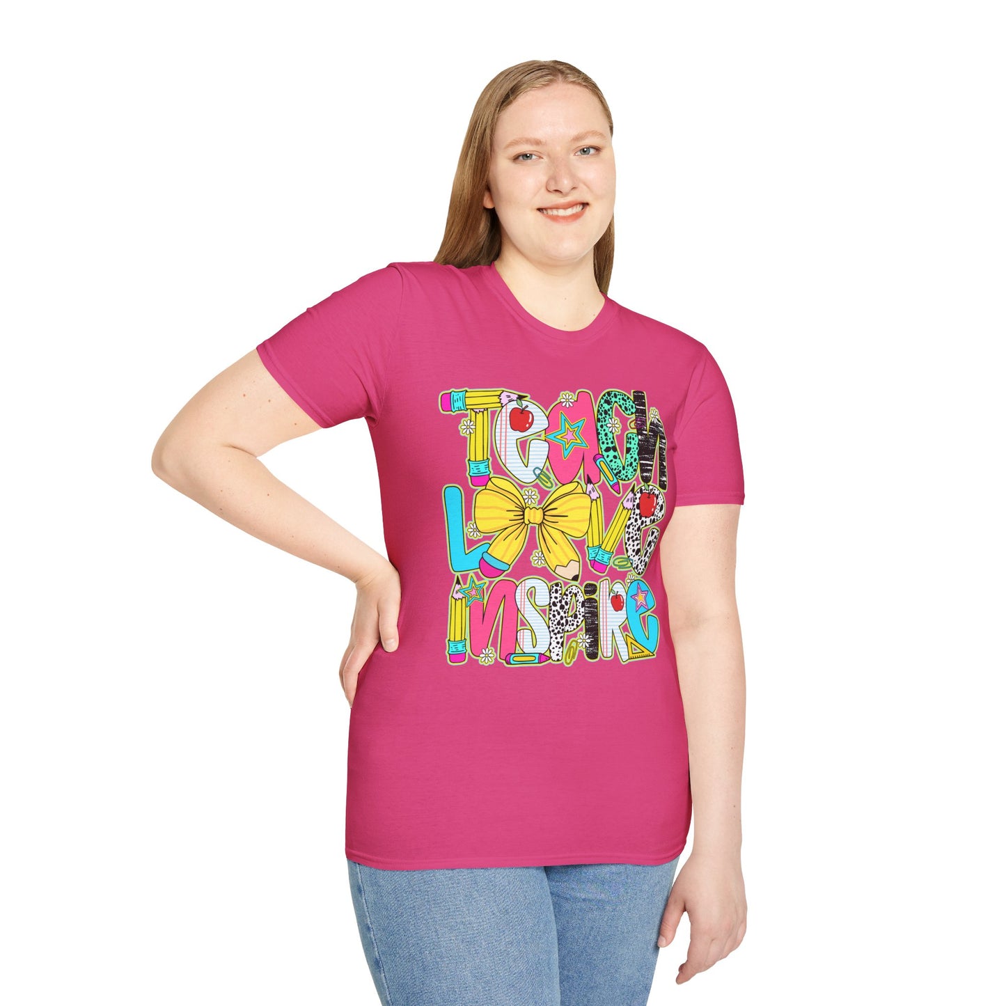 Colorful Teacher T-Shirt, Teach Love Inspire Shirt, Gift for Educators, Back to School Apparel, Inspirational Tops