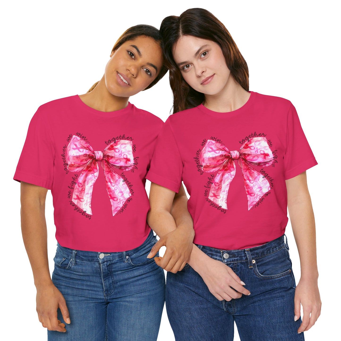 Pink Cancer Coquette Bow Tee, Breast Cancer Awareness Ribbon Shirt, Unisex Jersey Short Sleeve Top, Pink Ribbon T-shirt, Express Delivery available