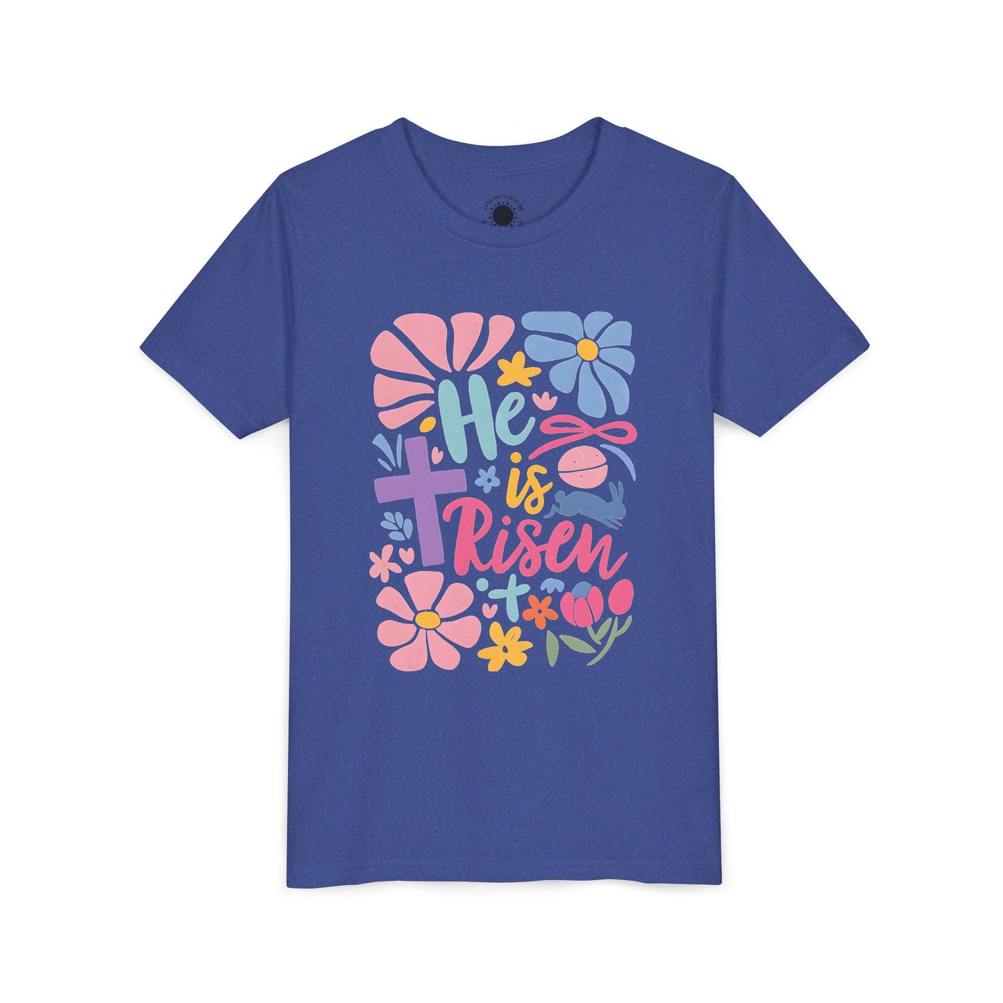 Youth Short Sleeve Tee - "He is Risen" Floral Design