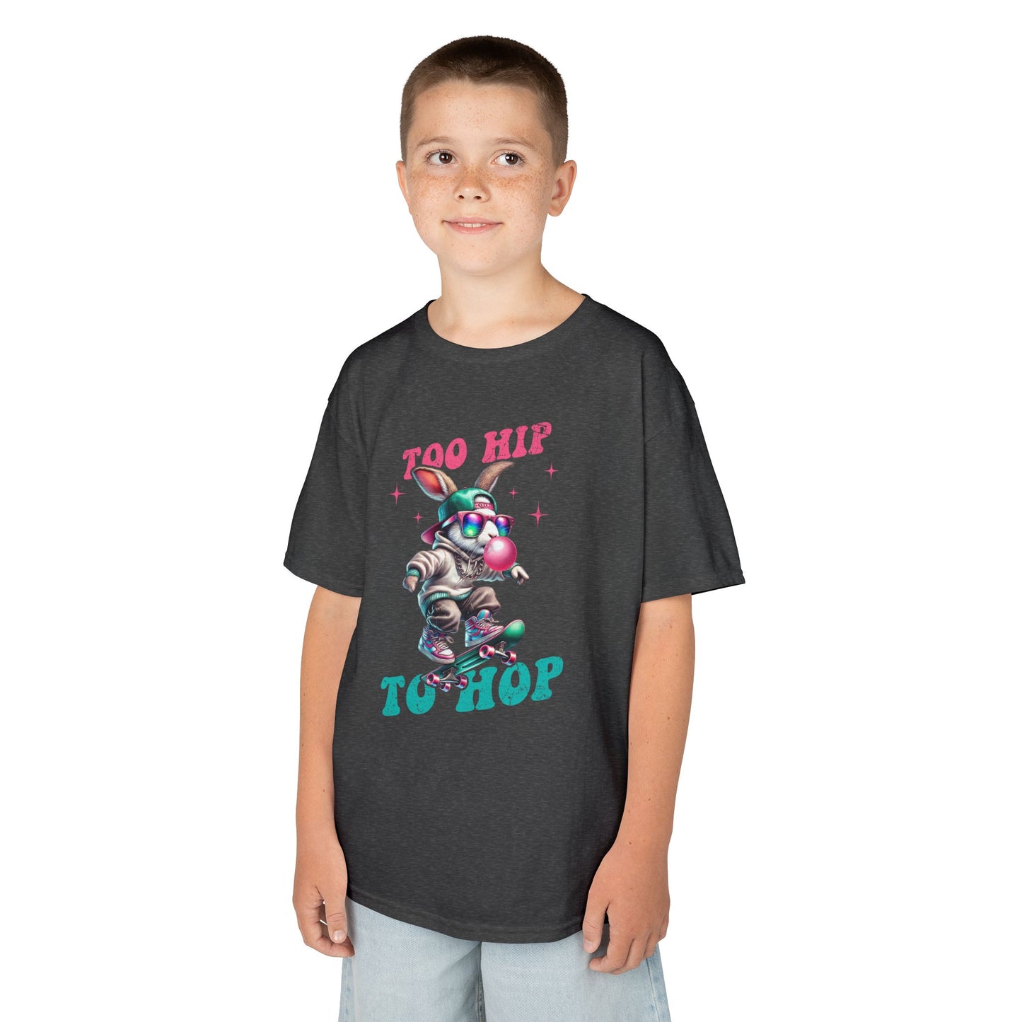 Cool Skateboarding Bunny Kids Tee - "Too Hip to Hop"