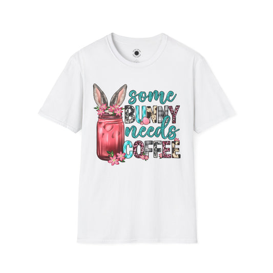 Some Bunny Needs Coffee Unisex Softstyle T-Shirt - Cute Spring Design for Coffee Lovers