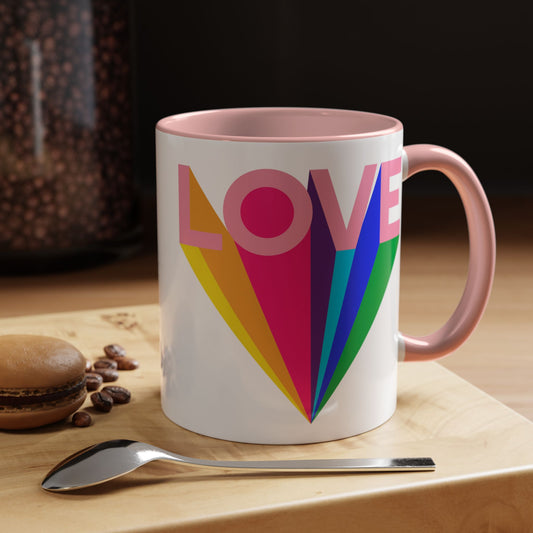LOVE Accent Coffee Mug (11, 15oz), Rainbow mug, Coffee Lover, Valentine's gift, Tea lover, Gifts for her, Gifts for him