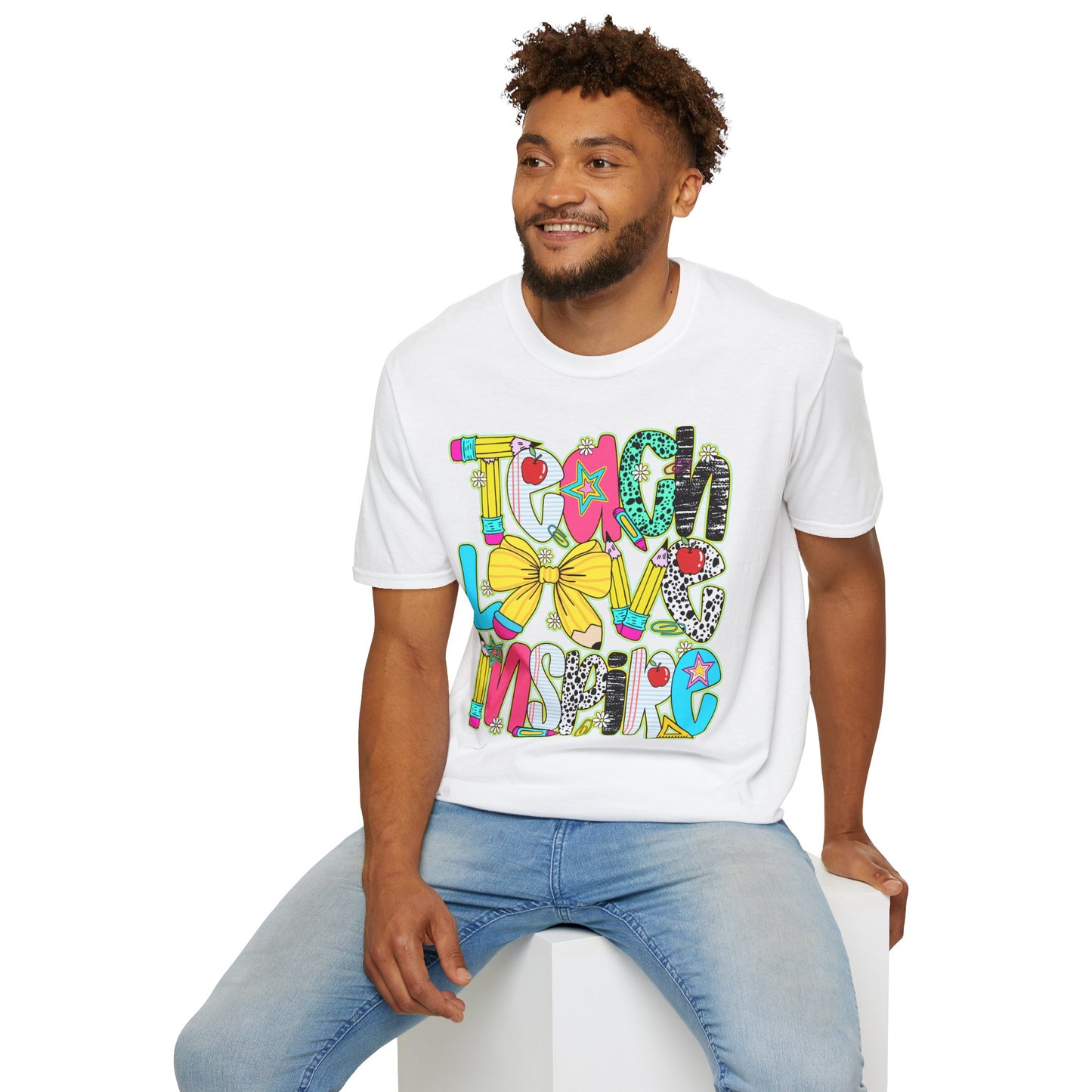 Colorful Teacher T-Shirt, Teach Love Inspire Shirt, Gift for Educators, Back to School Apparel, Inspirational Tops