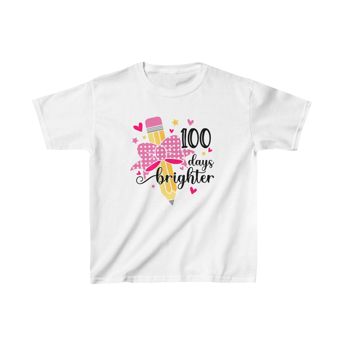 100 Days Brighter - Celebration School Shirt - Pencil and Bow - Kids Heavy Cotton™ Tee